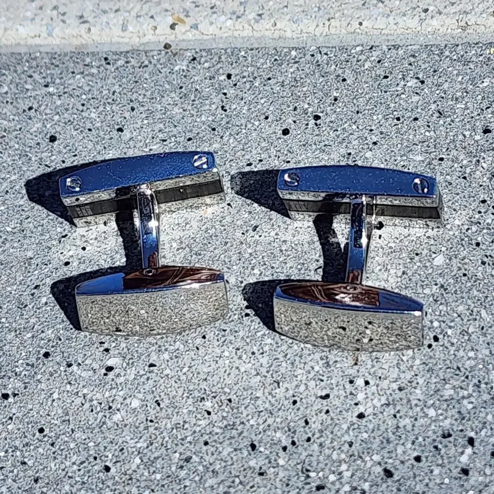 Vintage Rectangle Diamond Polished Stainless Steel Titanium 18k Gold Cufflinks